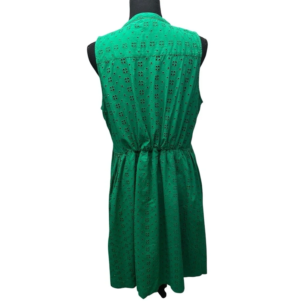 J. Crew Kelly Green Eyelet Sleeveless Cotton Midi‎ Shirt Dress Womens L